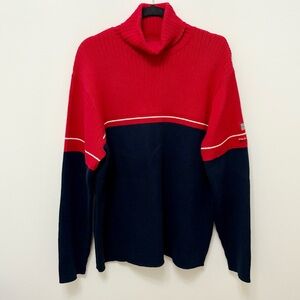 VTG 90s Polo Ralph Lauren Red Turtleneck Sweater Color Block USA Flag Streetwear